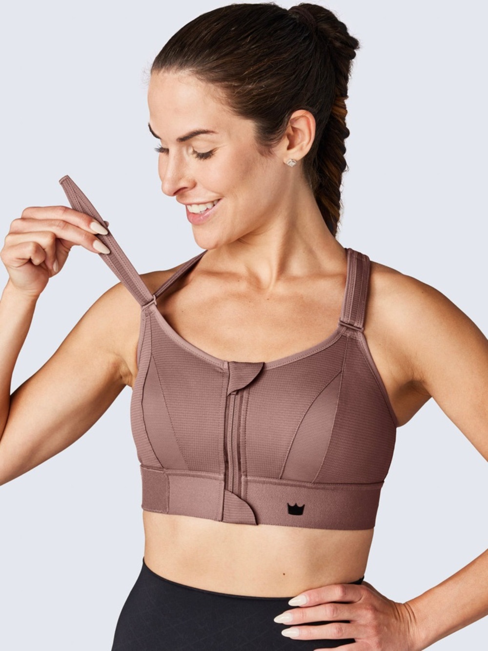 SHEFIT Ultimate Sports Bra Rose Taupe Front-Zip High Support Sports Bra 2Luxe XL